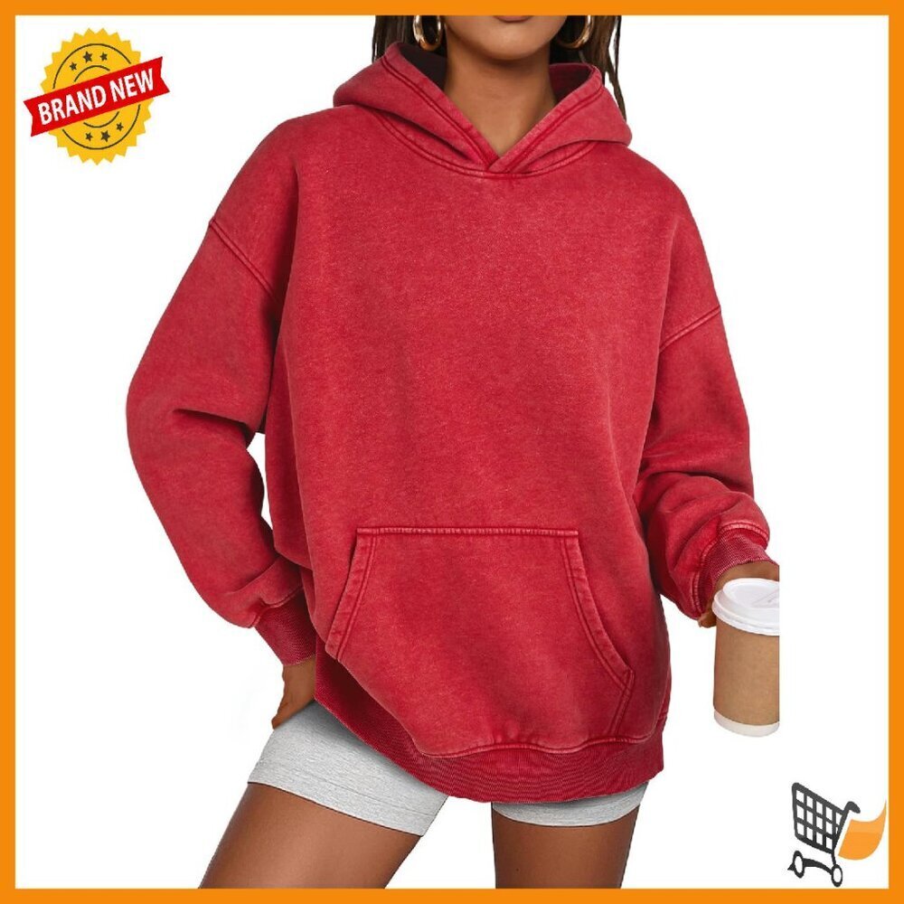 Oversized Acid Wash Hoodie Women's Pullover Loose Fit Winter Sweatshirt